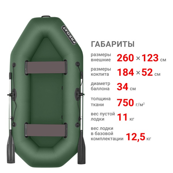 М-2 Оптима Лайт (260 см) Лодка (зеленая 2711)